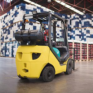 Forklift truck in warehouse