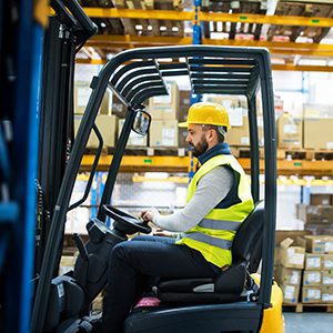 Engineer sitting on forklift