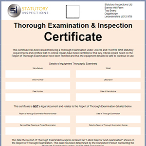 Image of blank Thorough Examination Certificate