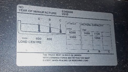 Forklift truck data plate